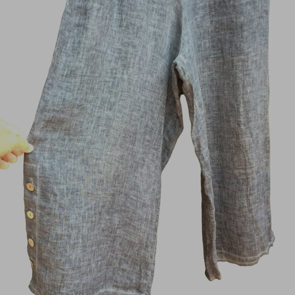 Inizio Italy Women Size S Linen Cropped Pants Buttons Blue/Gray Flowy Beachy - Picture 8 of 9